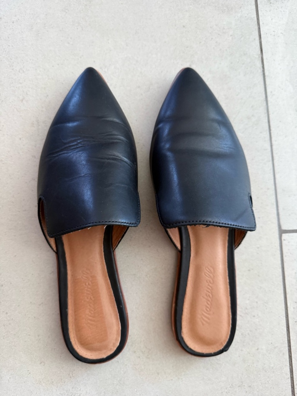 Madewell Black Pointed Leather Slip-On Mules